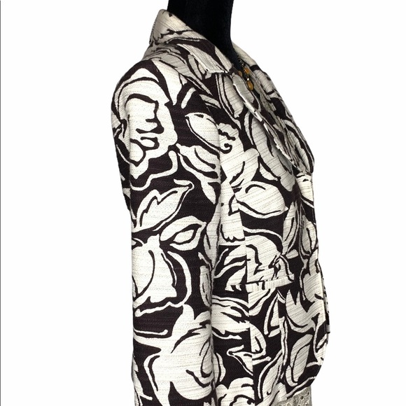 Talbots 3/4 Sleeve Cropped Jacket 6 P Linen Blend Textured Cream Floral Print - Picture 5 of 15